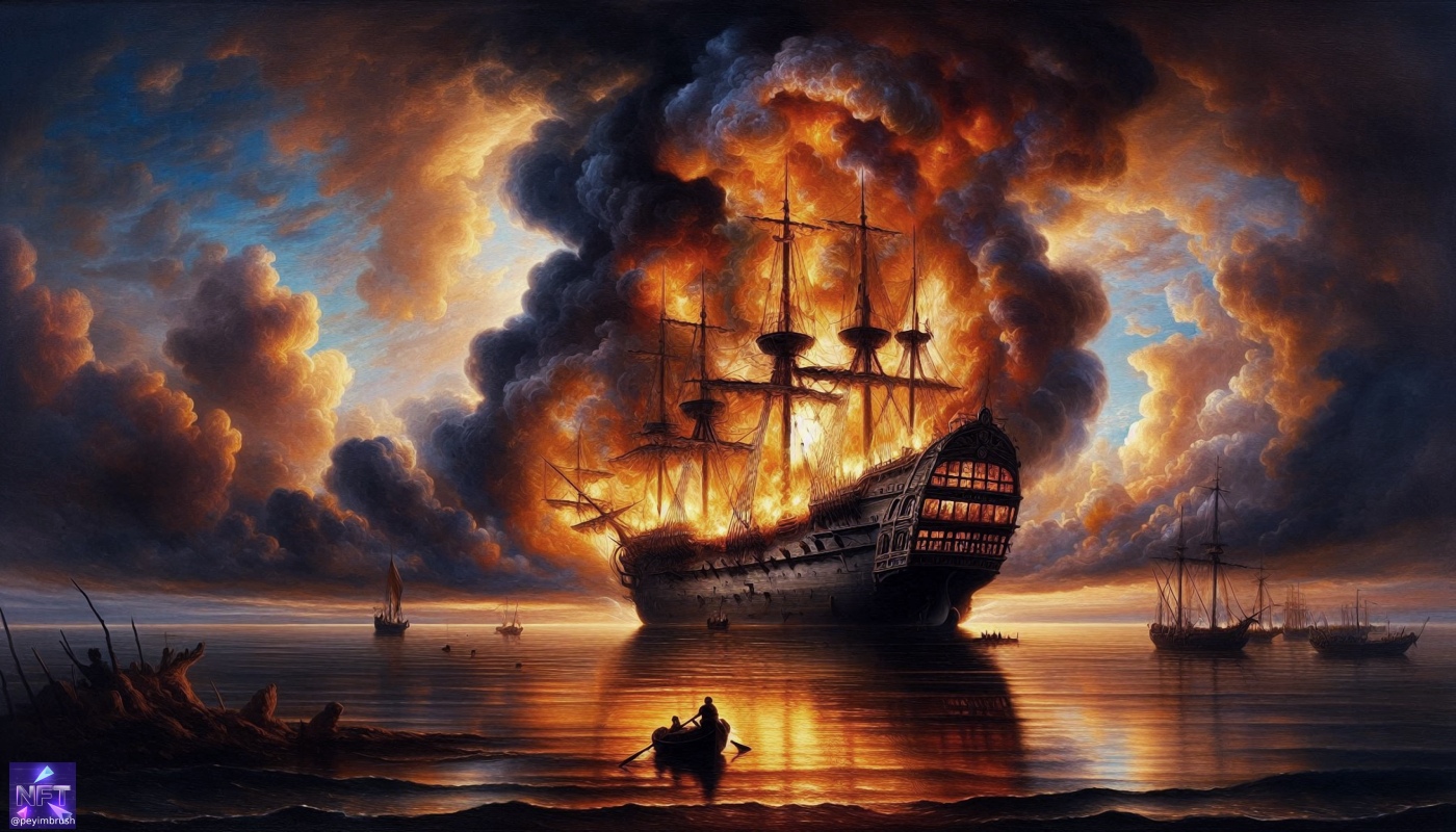 Inferno at Sea - exclusive 1/1 unique Art NFT for sale.