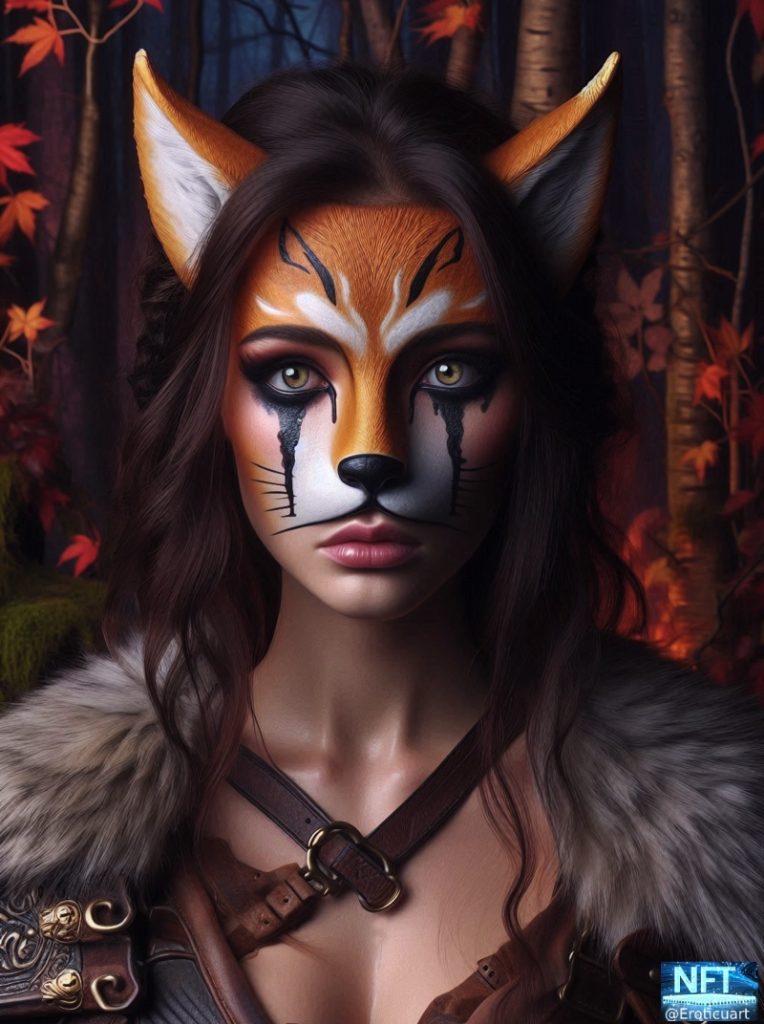 Woman in a Fox Mask - exclusive 1/1 Art NFT for sale.